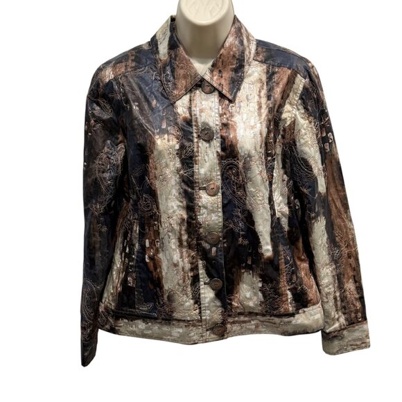 Chicos Embroidered Button Front Jacket Size 1 Multicolor Abstract Pattern - Picture 1 of 7